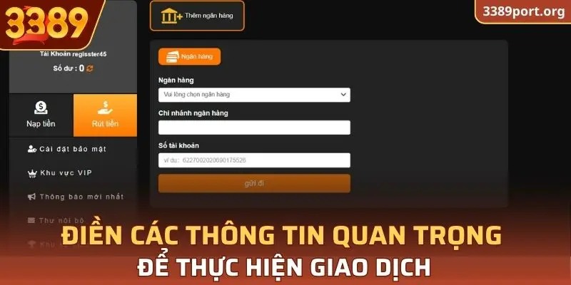 Điền các thông tin quan trọng để thực hiện giao dịch